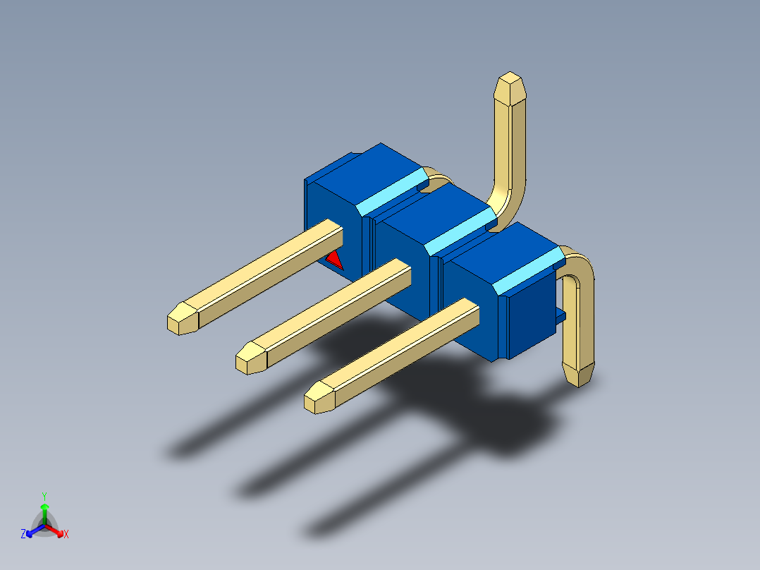 彩色公排针 100mil 2.54mm 系列-DS1022_blue_03p_100mil_Type_SMT_R2_rev1.0正等轴测图
