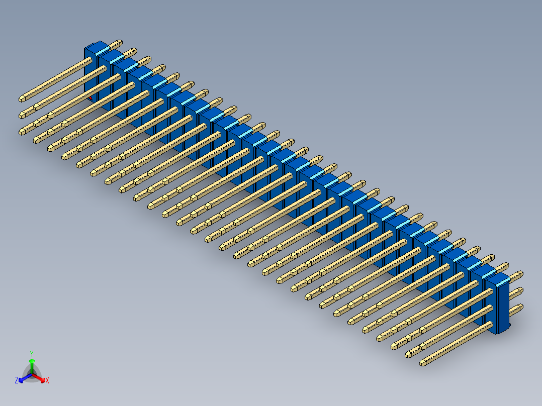 彩色公头100mil（2.54mm）系列-DS1021_blue_3x29p_100mil_Type5_rev1.0正等轴测图