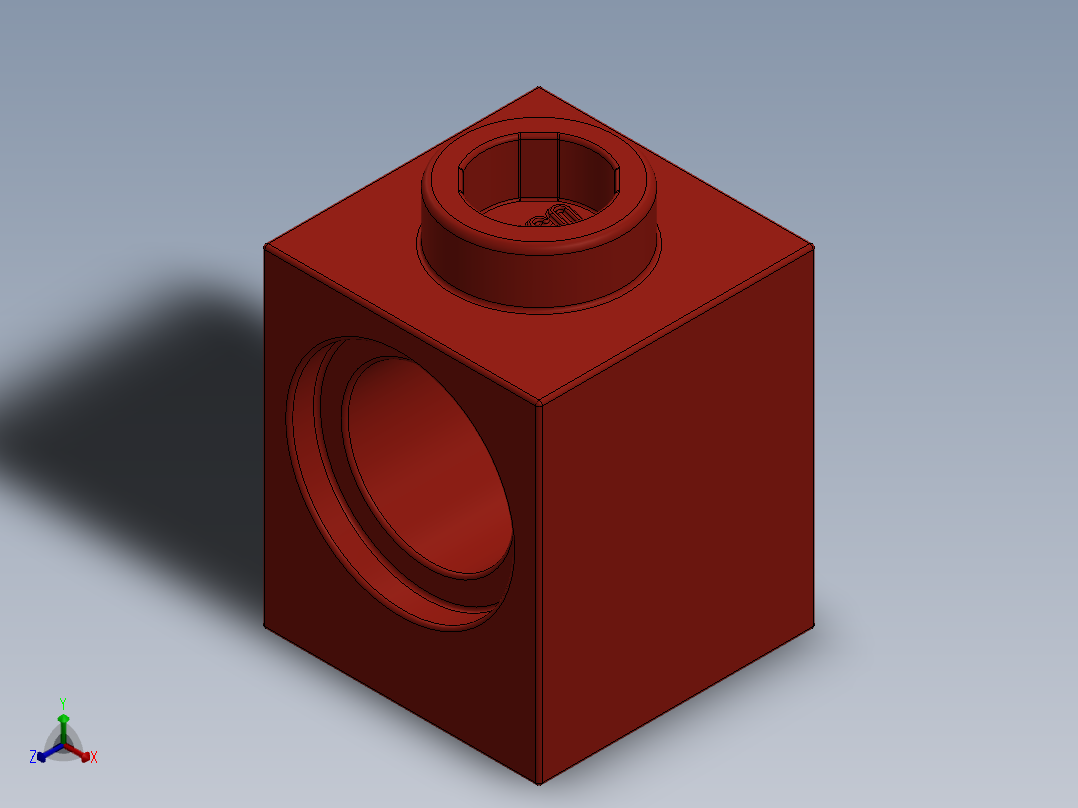 乐高机械组积木（横梁）-654121 Red Brick 1 x 1 with Hole正等轴测图