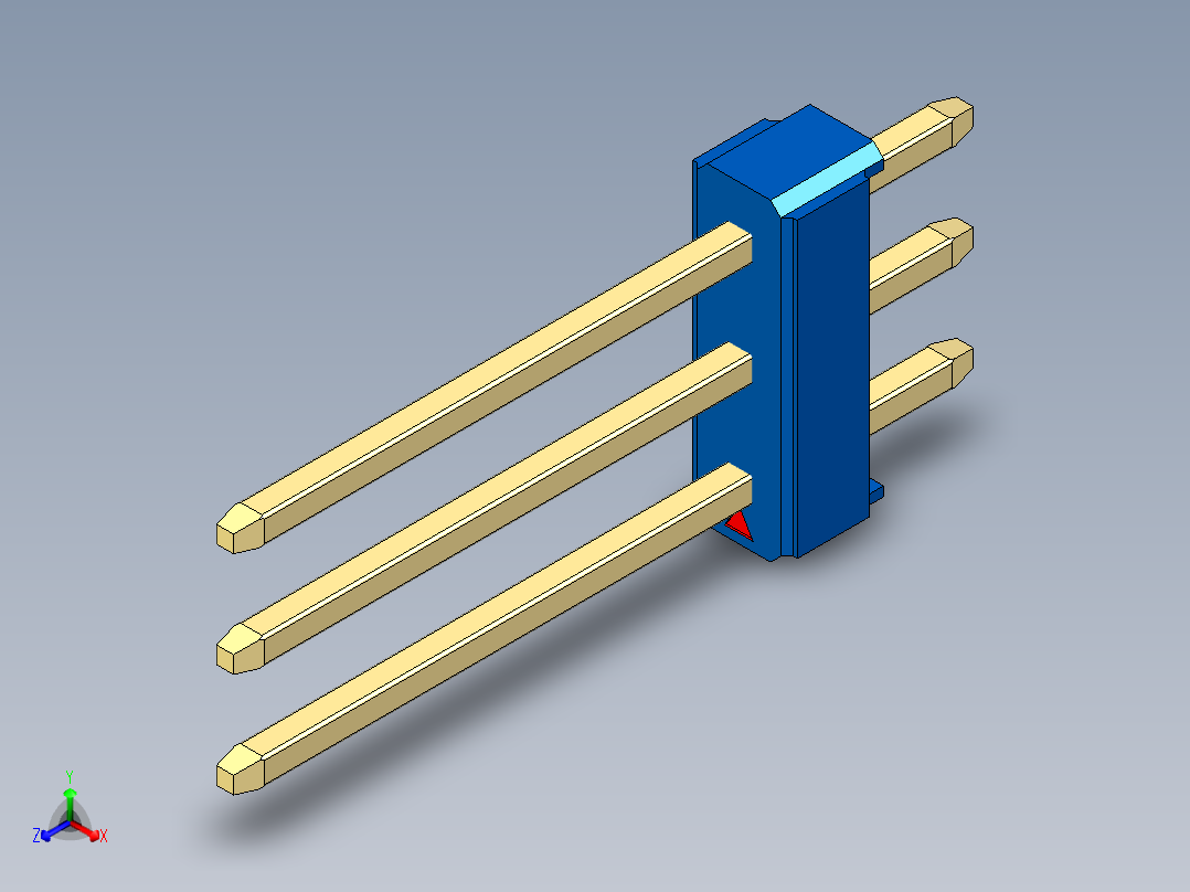 彩色公头100mil（2.54mm）系列-DS1021_blue_3x01p_100mil_Type5_rev1.0正等轴测图