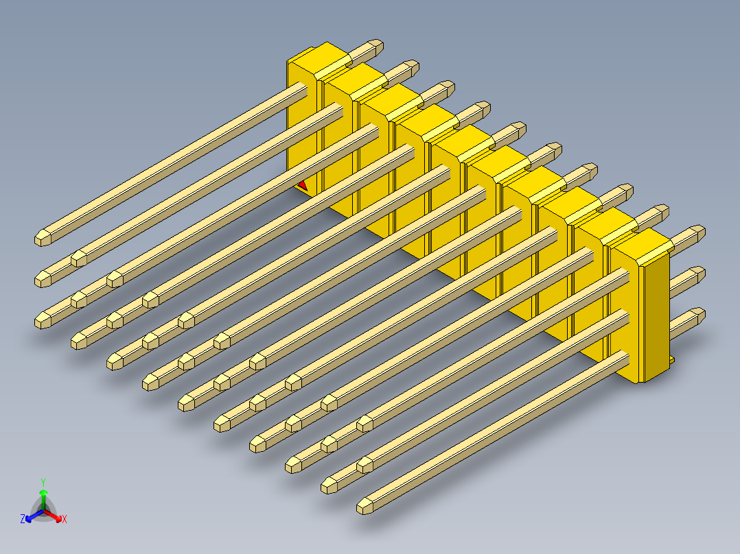 彩色公头100mil（2.54mm）系列-DS1021_yellow_3x10p_100mil_Type19_rev1.0正等轴测图