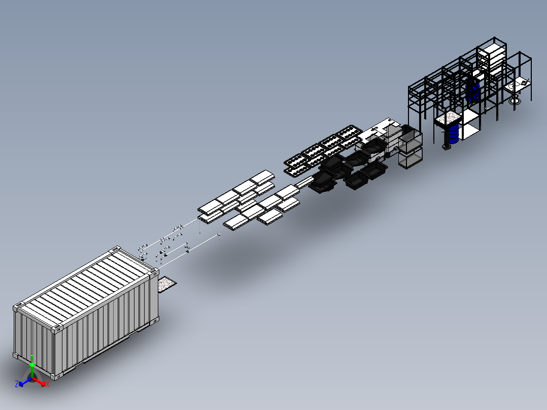 移动水产养殖集装箱正等轴测图