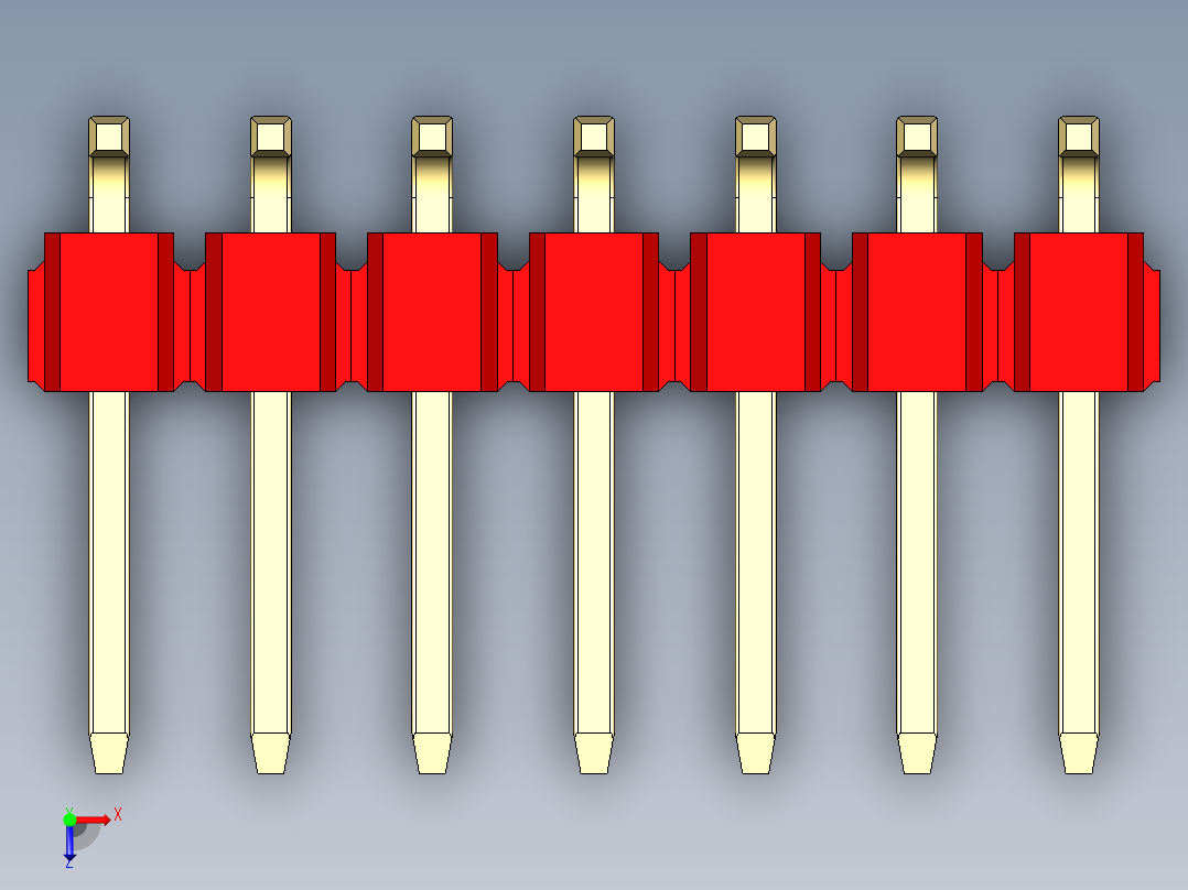 彩色公排针 100mil 2.54mm 系列-DS1022_red_14p_100mil_TypeSMT_rev1.0俯视图