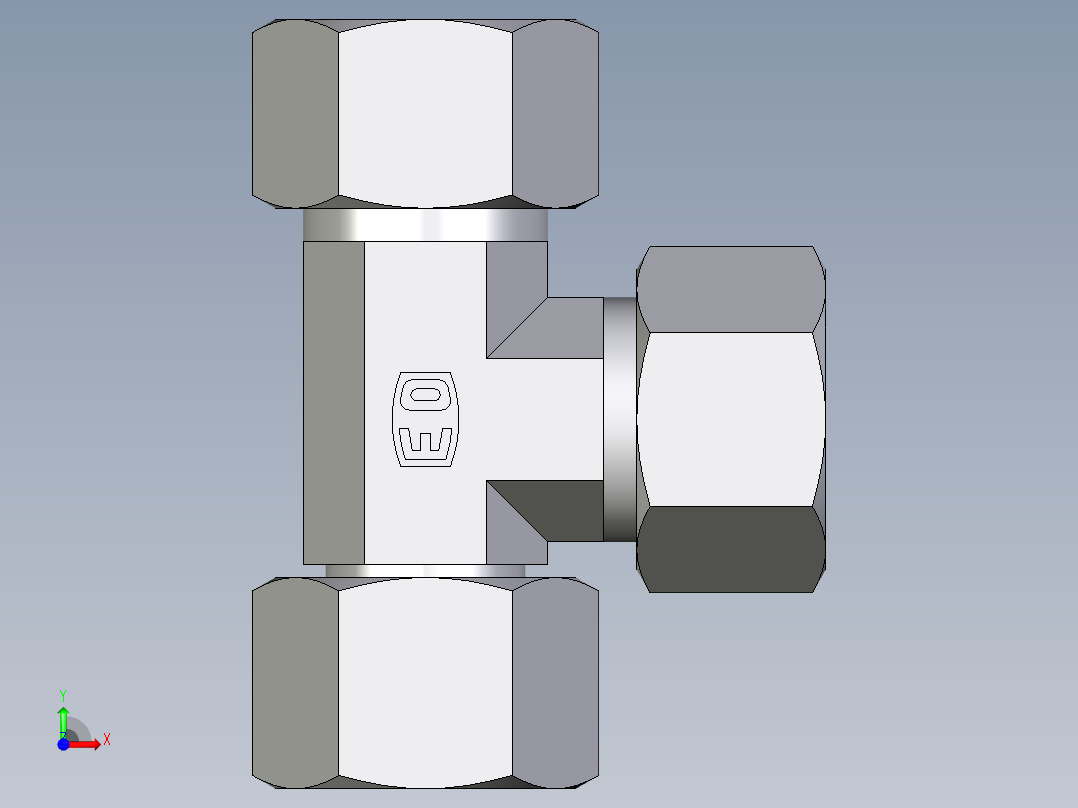 卡套式工业通用硬管接头EO_Swivel_nut_run_tee_EL15L71前视图