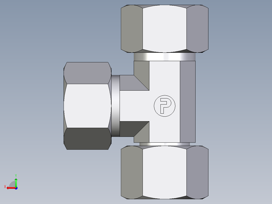 卡套式工业通用硬管接头EO_Swivel_nut_run_tee_EL15L71后视图