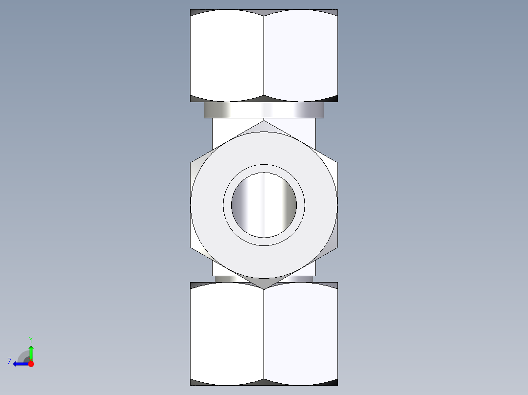 卡套式工业通用硬管接头EO_Swivel_nut_run_tee_EL15L71右视图