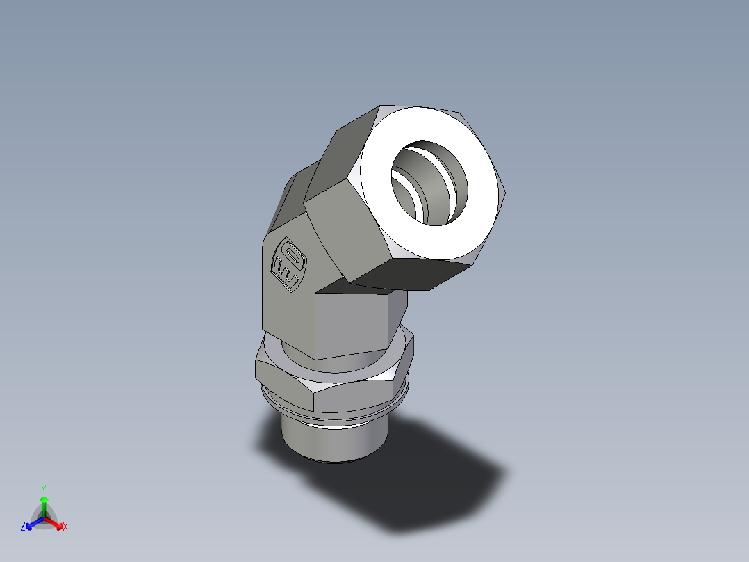 卡套式工业通用硬管接头EO_Adjustable_locknut_45_deg_elbow_VEE15ZLMORCF正等轴测图