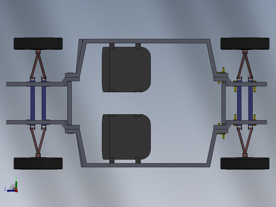 Modular car frame简易模块化车底盘结构3D图纸 Solidworks设计右视图
