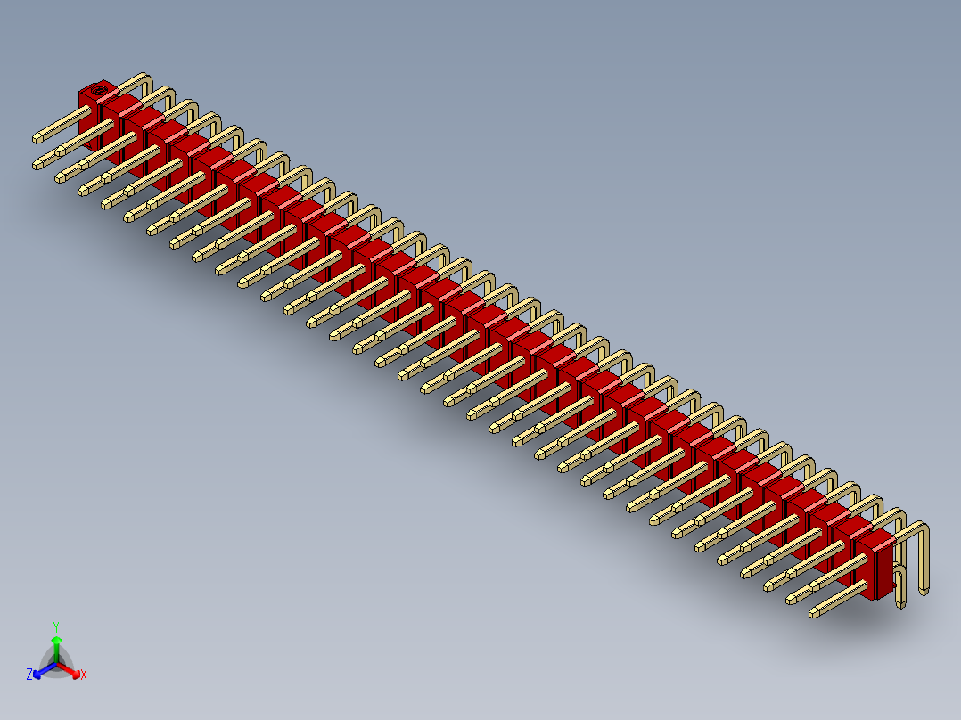 彩色公排针 100mil 2.54mm 系列-DS1022_red_2x35p_100mil_TypeD_rev1.0正等轴测图