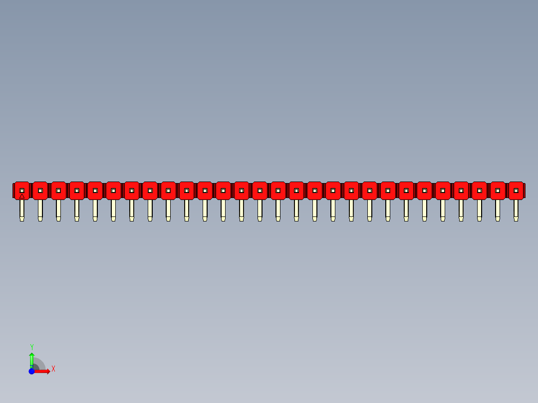 彩色公排针 100mil 2.54mm 系列-DS1022_red_1x28p_100mil_TypeD_rev1.0前视图