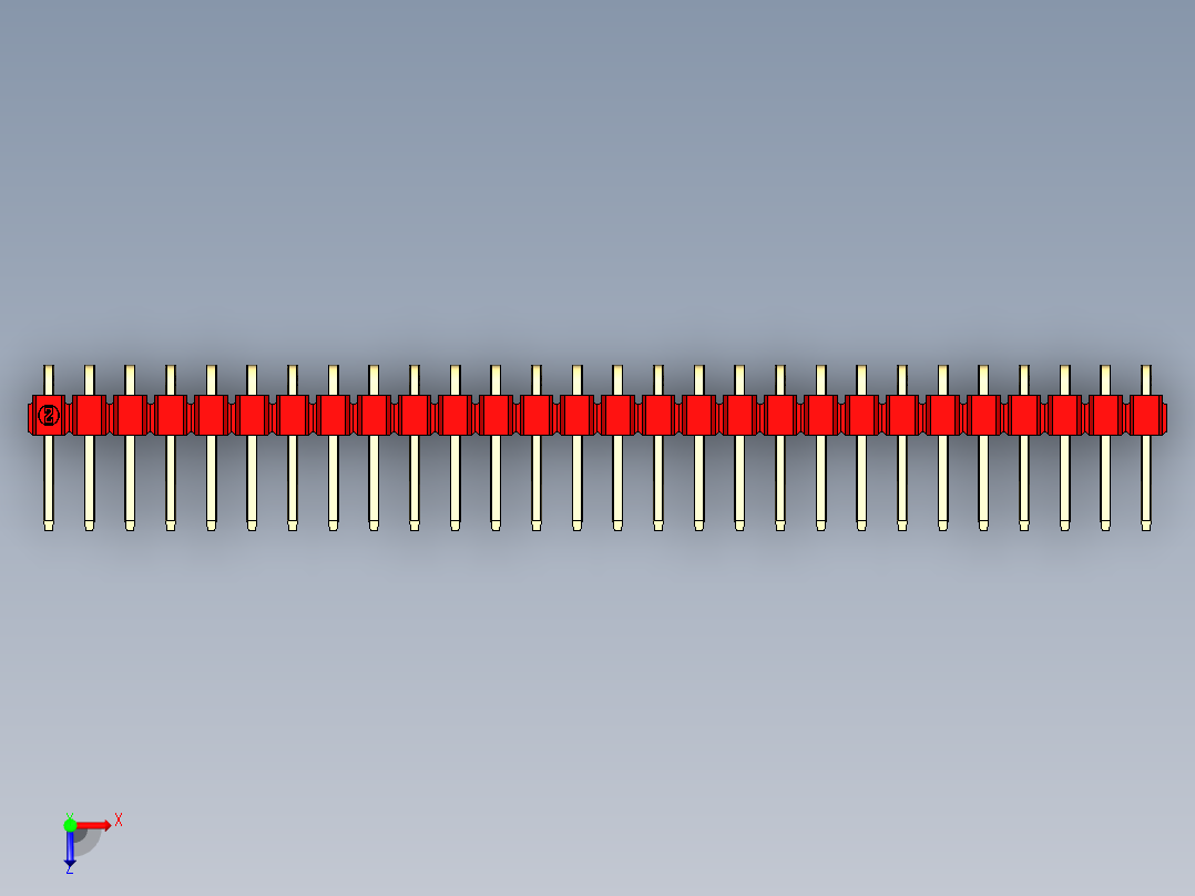 彩色公排针 100mil 2.54mm 系列-DS1022_red_1x28p_100mil_TypeD_rev1.0俯视图