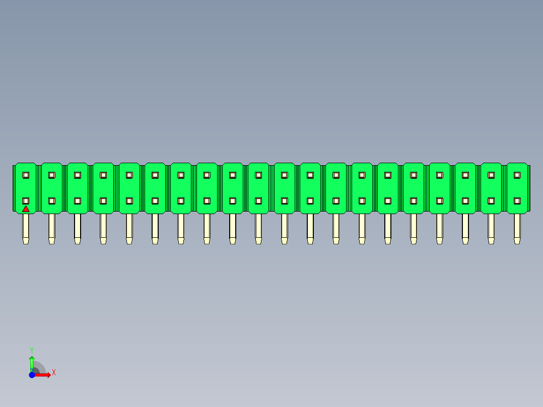 彩色公排针 100mil 2.54mm 系列-DS1022_green_2x20p_100mil_TypeD_rev1.0前视图