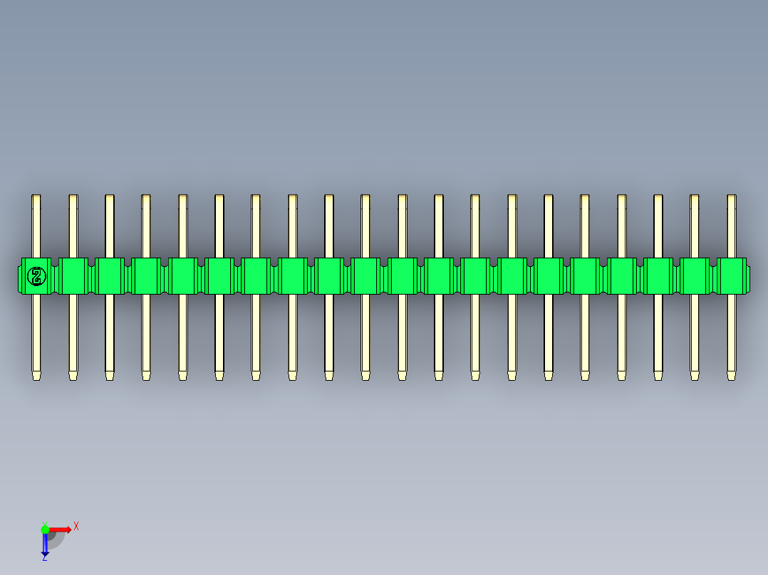 彩色公排针 100mil 2.54mm 系列-DS1022_green_2x20p_100mil_TypeD_rev1.0俯视图