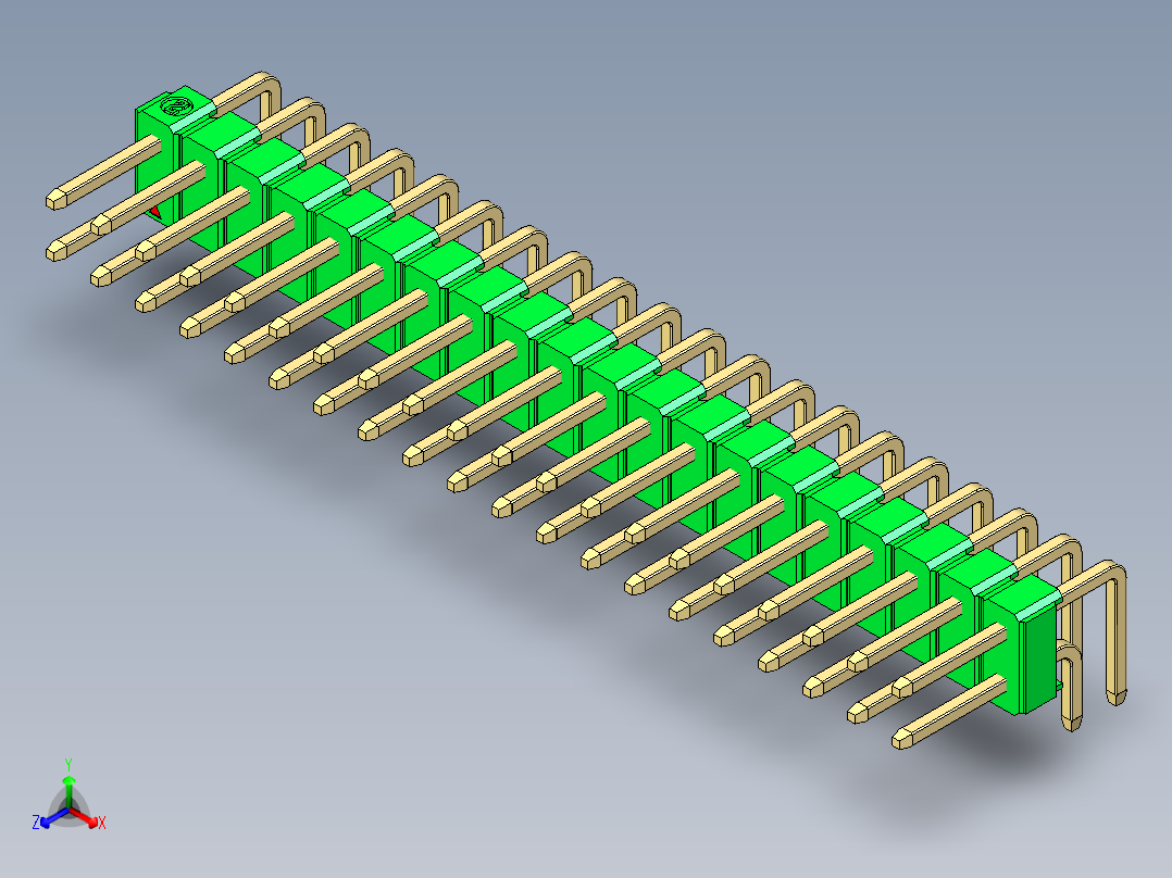 彩色公排针 100mil 2.54mm 系列-DS1022_green_2x20p_100mil_TypeD_rev1.0正等轴测图