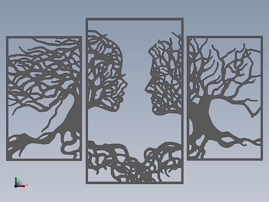 激光切割树情侣墙装饰前视图