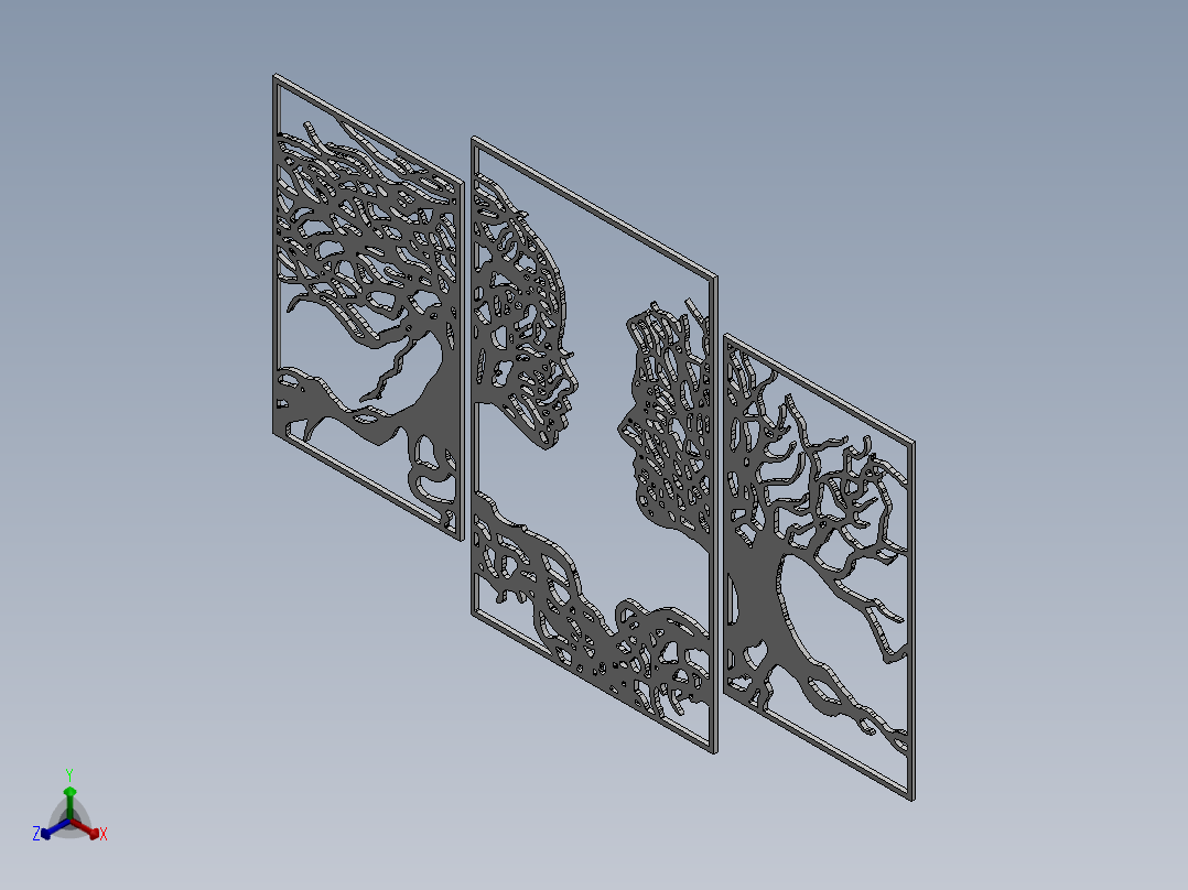 激光切割树情侣墙装饰正等轴测图