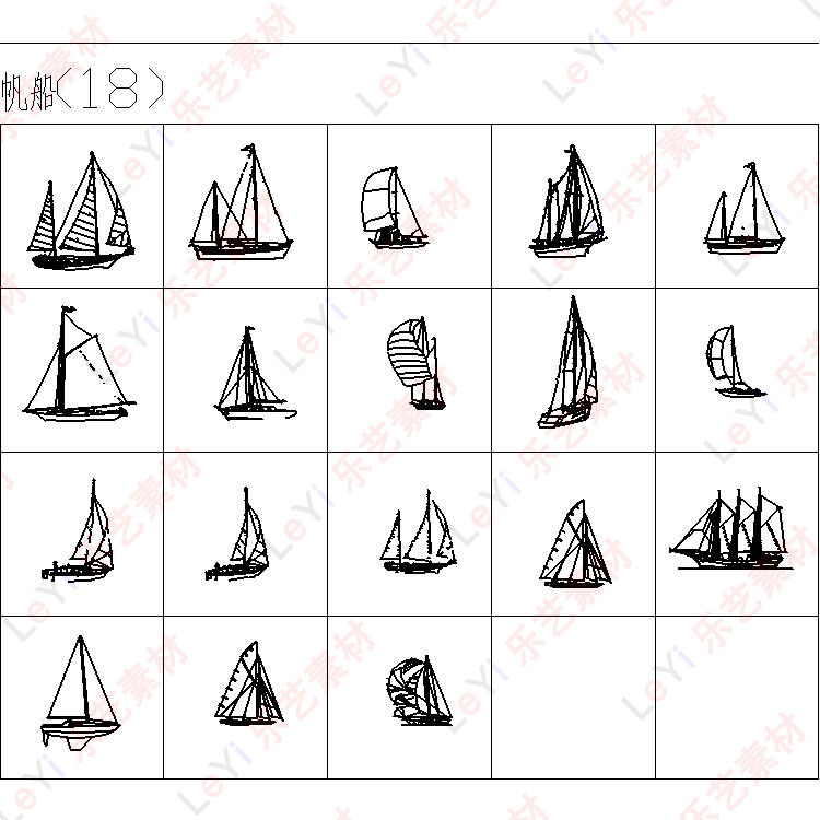 交通工具CAD图纸图块图库运输飞机轮船汽车轿车自行车帆船素材