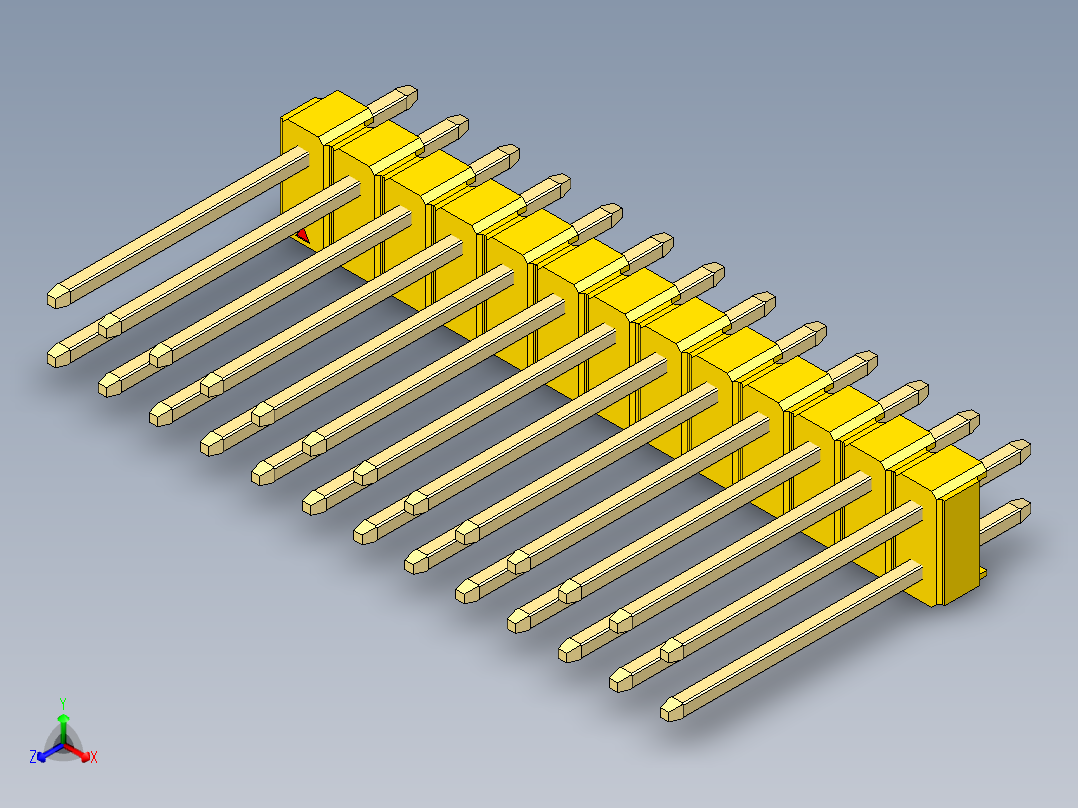 彩色公头100mil（2.54mm）系列-DS1021_yellow_2x13p_100mil_Type5_rev1.0正等轴测图