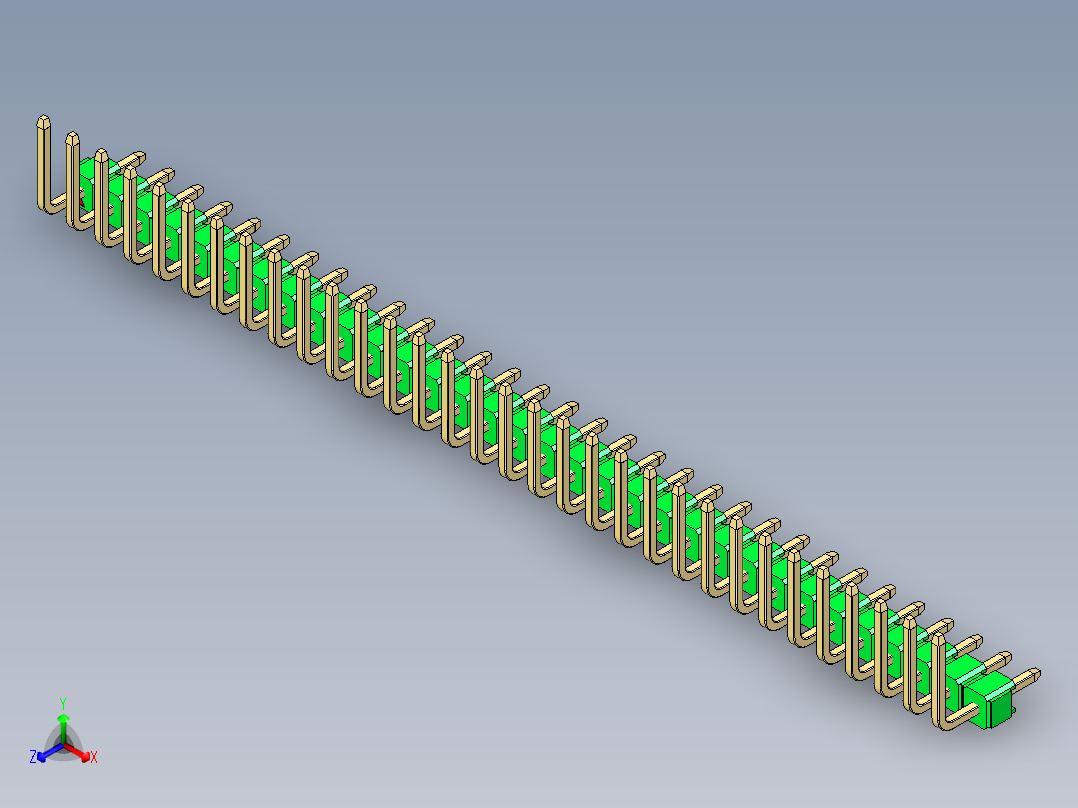 彩色公排针 100mil 2.54mm 系列-DS1022_green_32p_100mil_TypeU_rev1.0正等轴测图