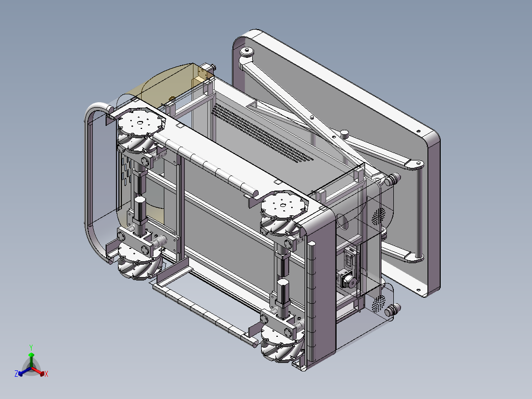 液压剪刀式提升机AGV小车3d图纸麦克纳姆轮AGV提升机器人3D图纸正等轴测图