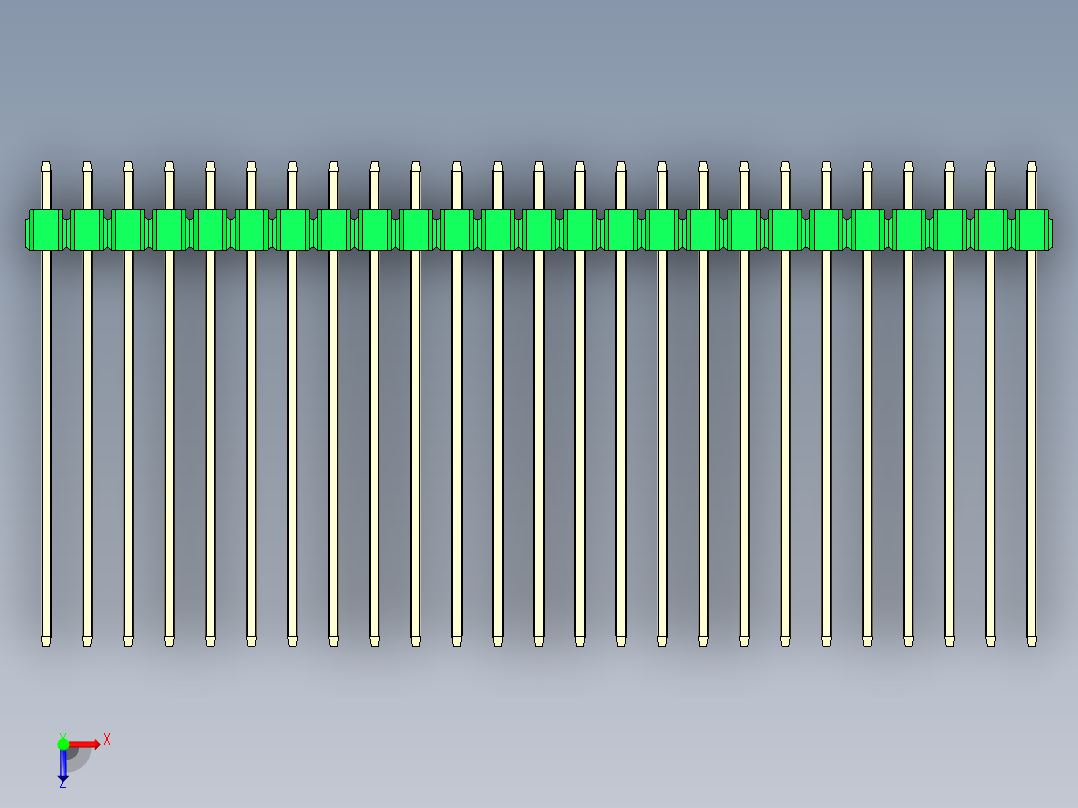 彩色公头100mil（2.54mm）系列-DS1021_green_1x25p_100mil_Type43_rev1.0俯视图