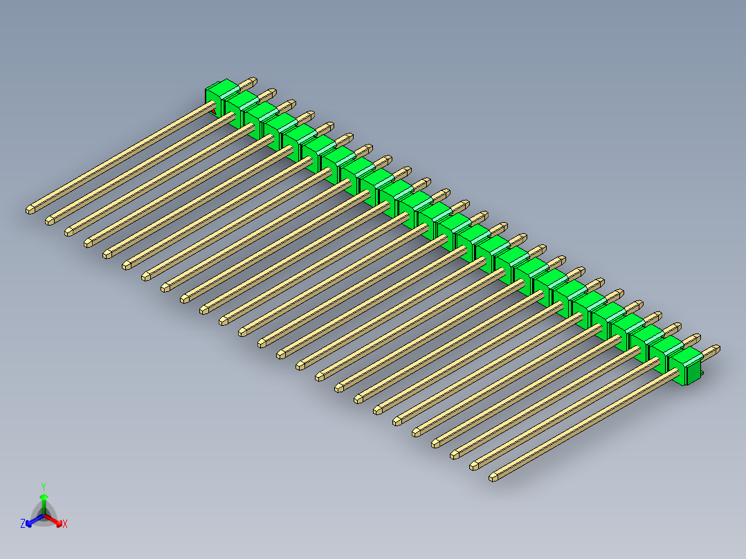 彩色公头100mil（2.54mm）系列-DS1021_green_1x25p_100mil_Type43_rev1.0正等轴测图
