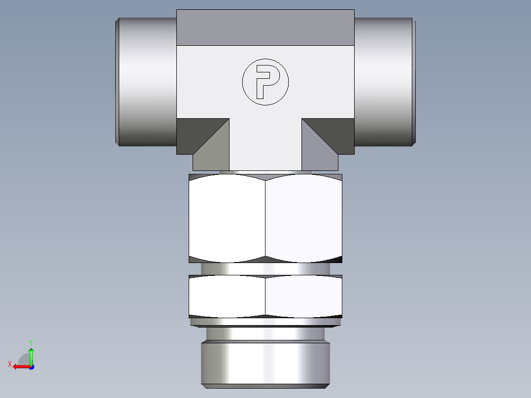 卡套式工业通用硬管接头EO_Assembled_adjustable_standpipe_branch_tee_EVT30SMOMD71后视图