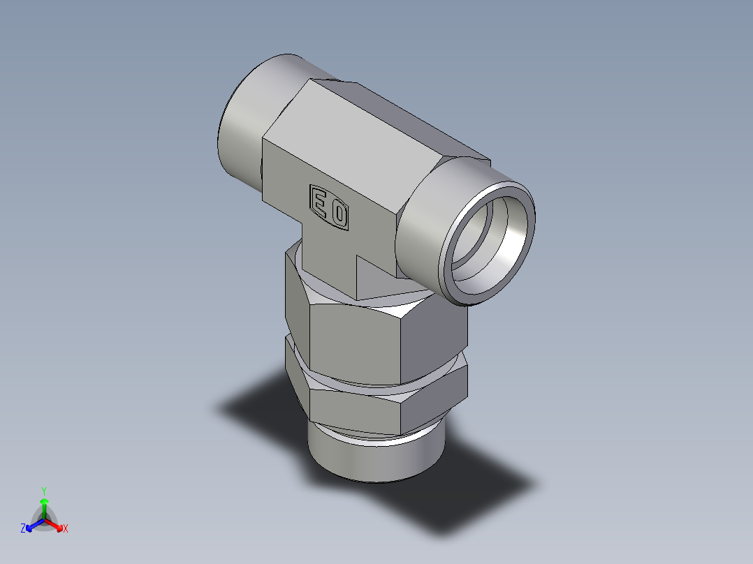 卡套式工业通用硬管接头EO_Assembled_adjustable_standpipe_branch_tee_EVT30SMOMD71正等轴测图