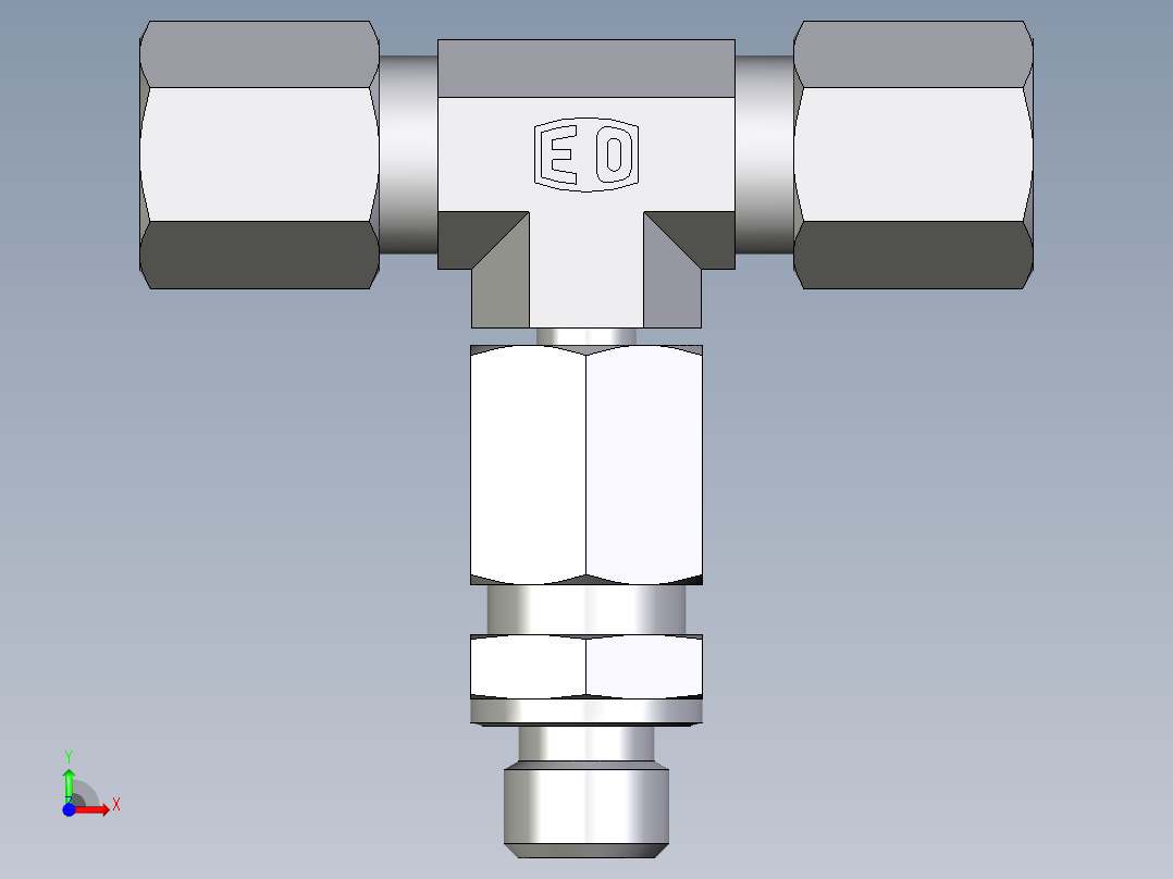 卡套式工业通用硬管接头EO_Assembled_adjustable_standpipe_branch_tee_EVT06LM71前视图