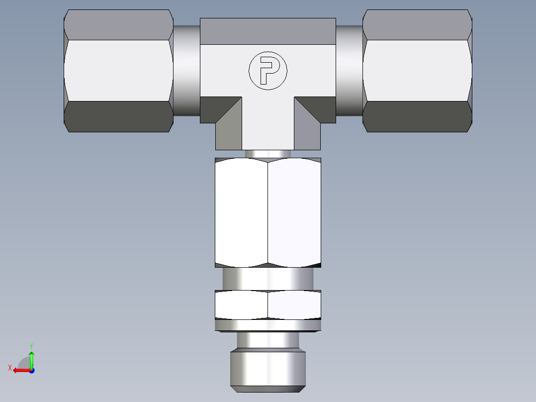卡套式工业通用硬管接头EO_Assembled_adjustable_standpipe_branch_tee_EVT06LM71后视图