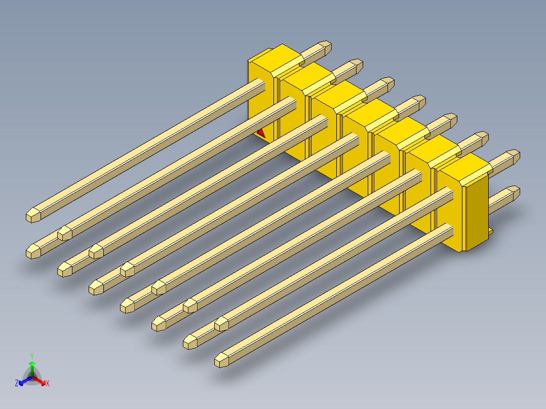 彩色公头100mil（2.54mm）系列-DS1021_yellow_2x07p_100mil_Type19_rev1.0正等轴测图