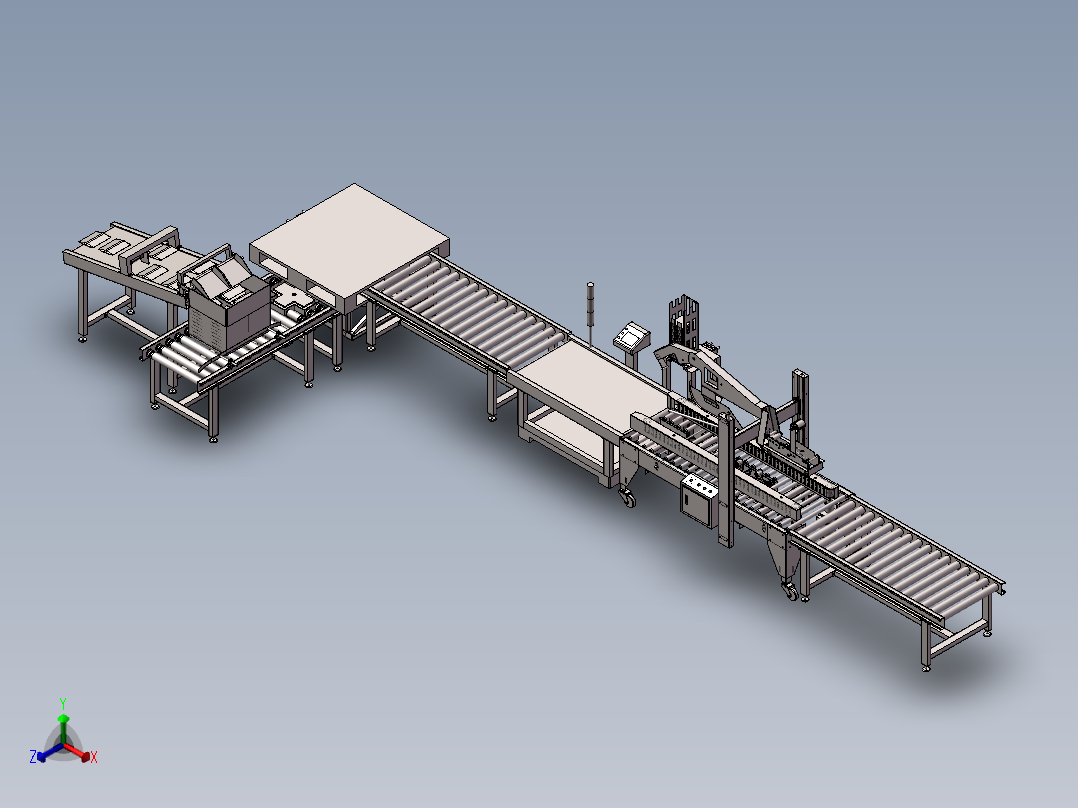 自动化纸箱装箱生产线全套模型正等轴测图