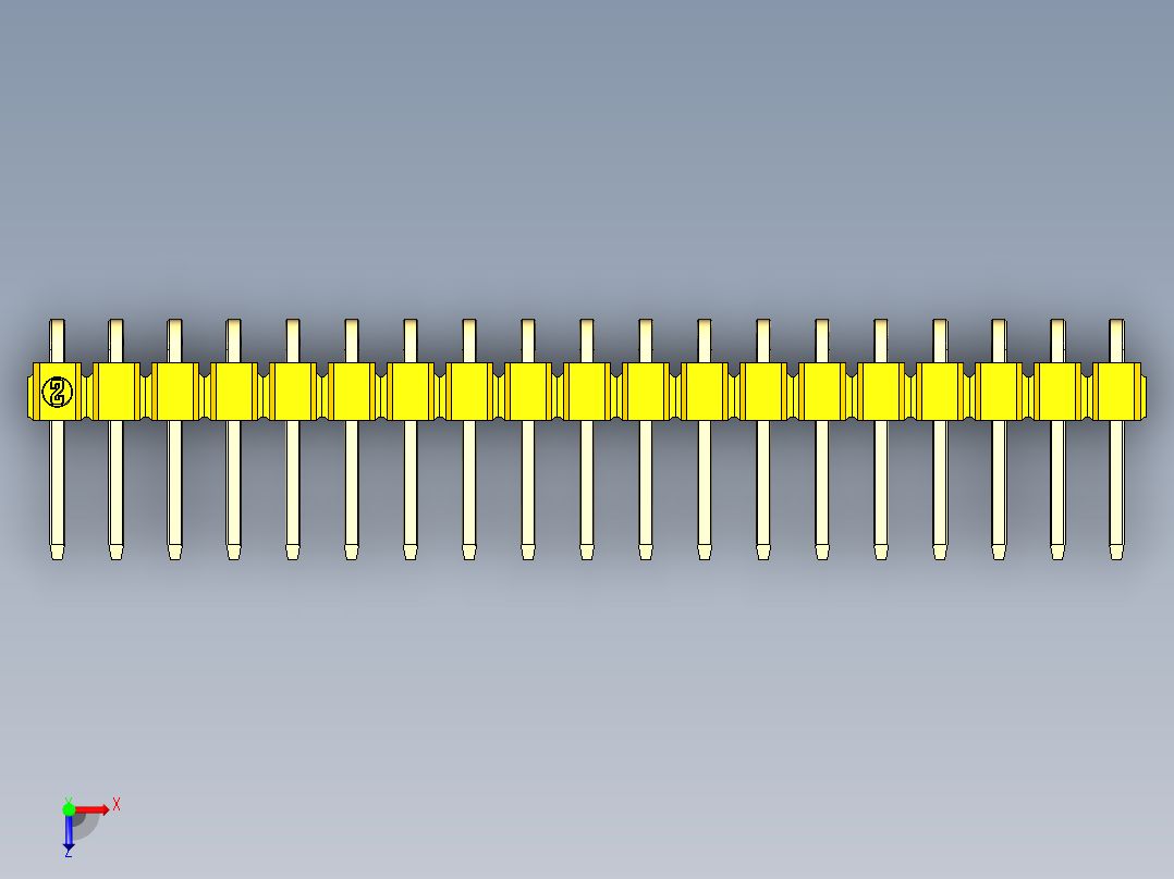 彩色公排针 100mil 2.54mm 系列-DS1022_yellow_1x19p_100mil_TypeD_rev1.0俯视图