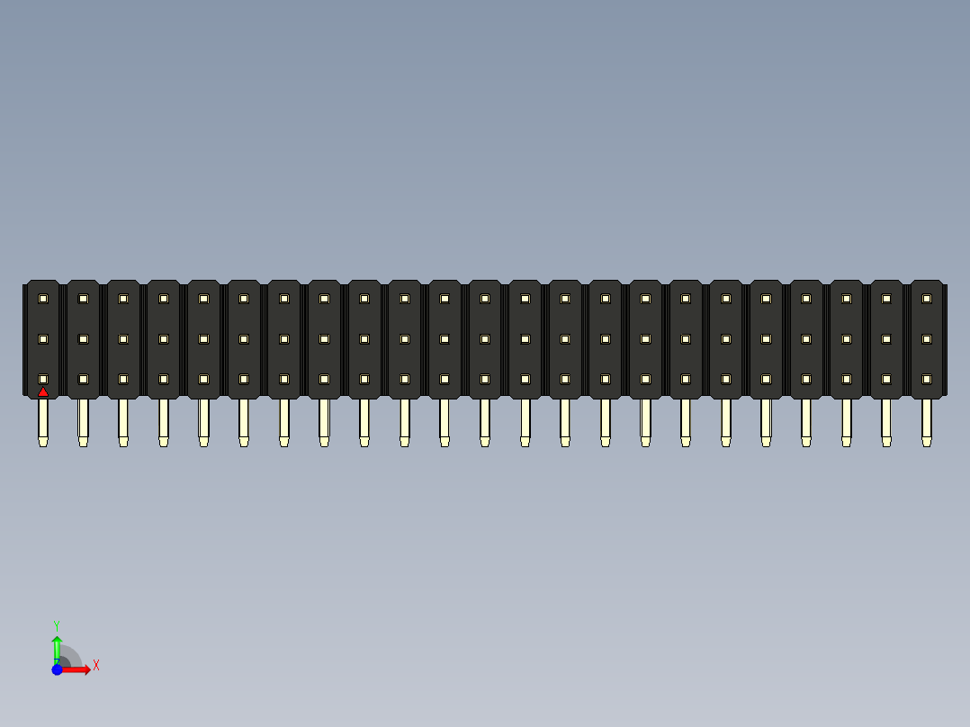 彩色公排针 100mil 2.54mm 系列-DS1022_black_3x23p_100mil_TypeD_rev1.0前视图