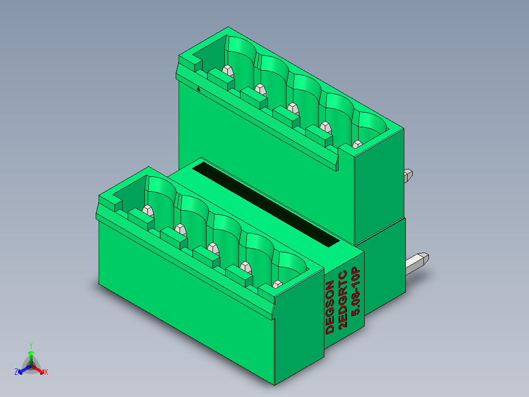 DEGSON 2EDG 系列 5.08mm 可插拔接线端子组-2EDGRTC-5.08-10P-14-00AH正等轴测图