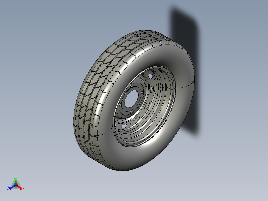 13轮-4孔拖车轮胎正等轴测图