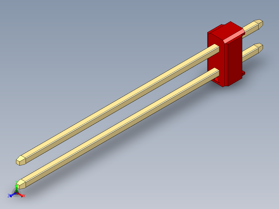 彩色公头100mil（2.54mm）系列-DS1021_red_2x01p_100mil_Type43_rev1.0正等轴测图