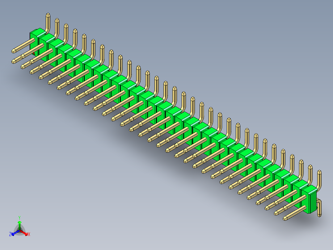 彩色公排针 100mil 2.54mm 系列-DS1022_green_62p_100mil_TypeSMT_rev1.0正等轴测图