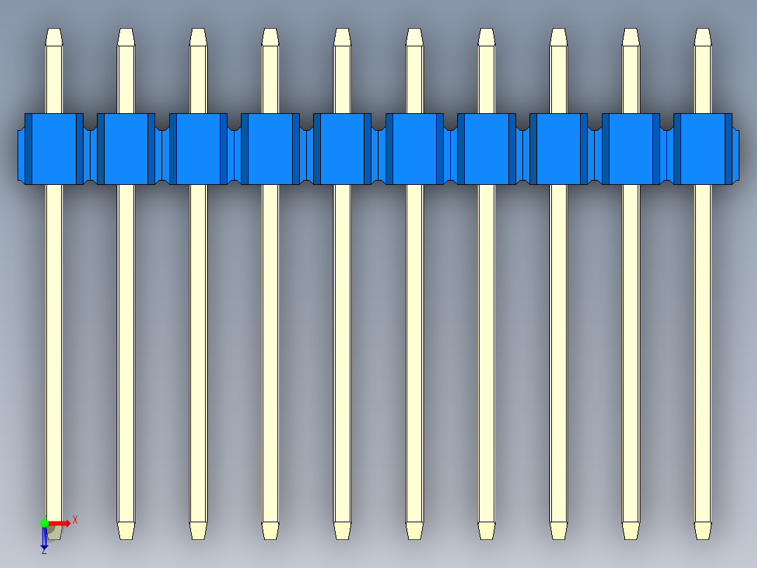 彩色公头100mil（2.54mm）系列-DS1021_blue_3x10p_100mil_Type5_rev1.0俯视图