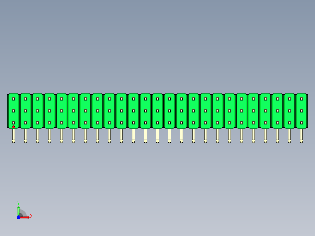 彩色公排针 100mil 2.54mm 系列-DS1022_green_3x25p_100mil_TypeD_rev1.0前视图