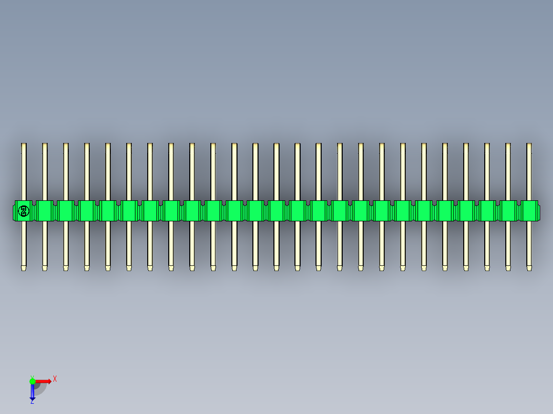 彩色公排针 100mil 2.54mm 系列-DS1022_green_3x25p_100mil_TypeD_rev1.0俯视图