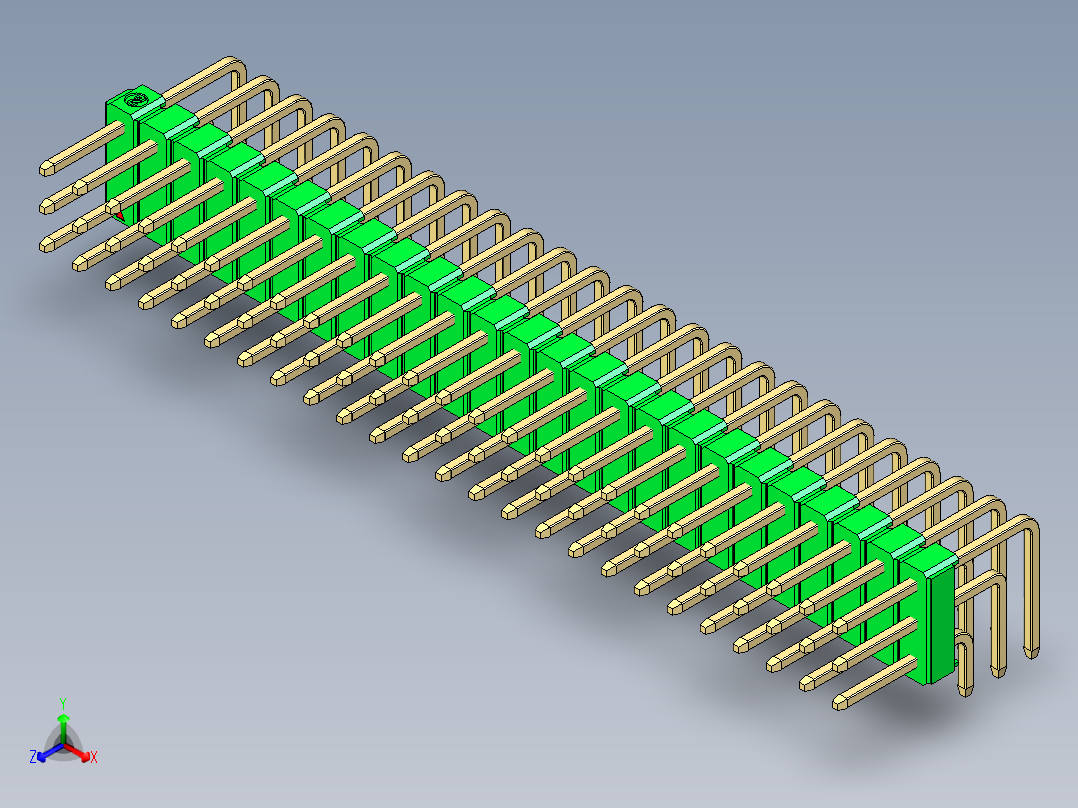 彩色公排针 100mil 2.54mm 系列-DS1022_green_3x25p_100mil_TypeD_rev1.0正等轴测图