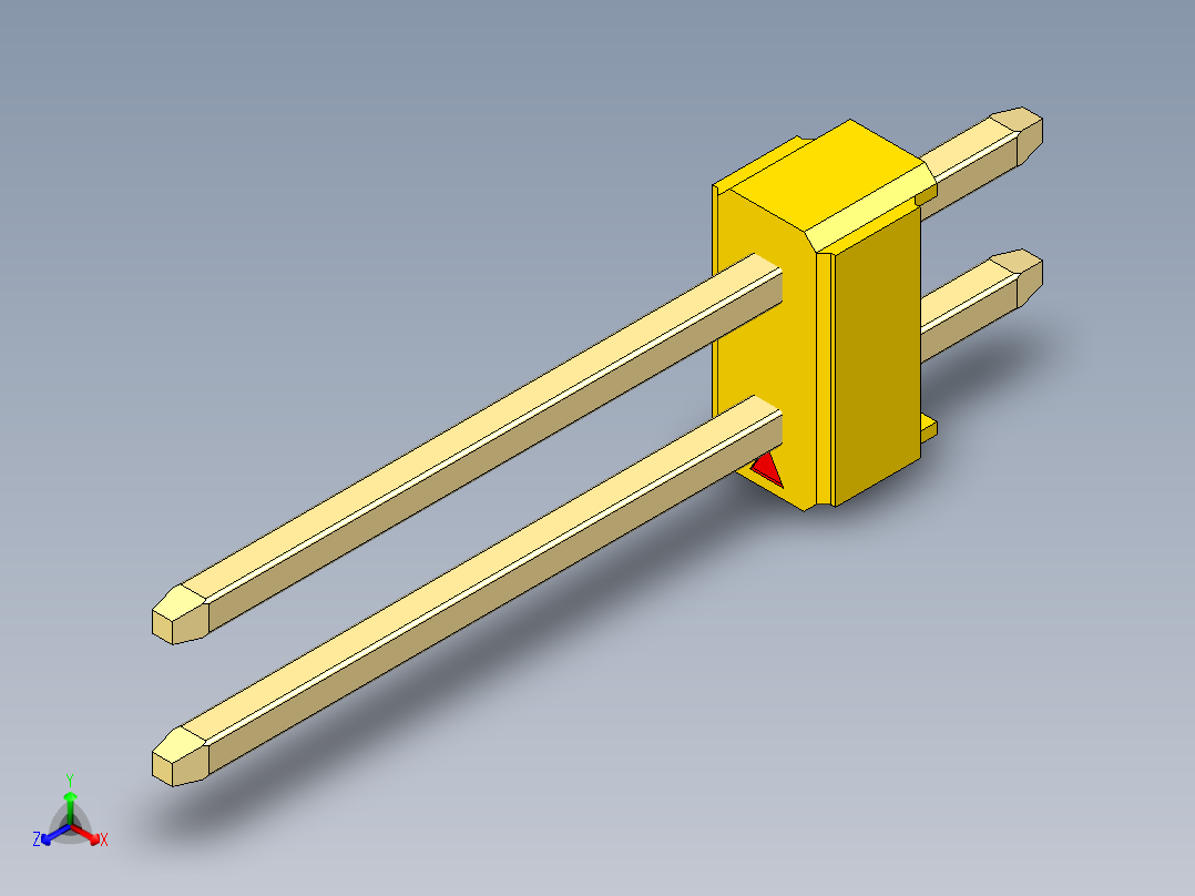 彩色公头100mil（2.54mm）系列-DS1021_yellow_2x01p_100mil_Type5_rev1.0正等轴测图
