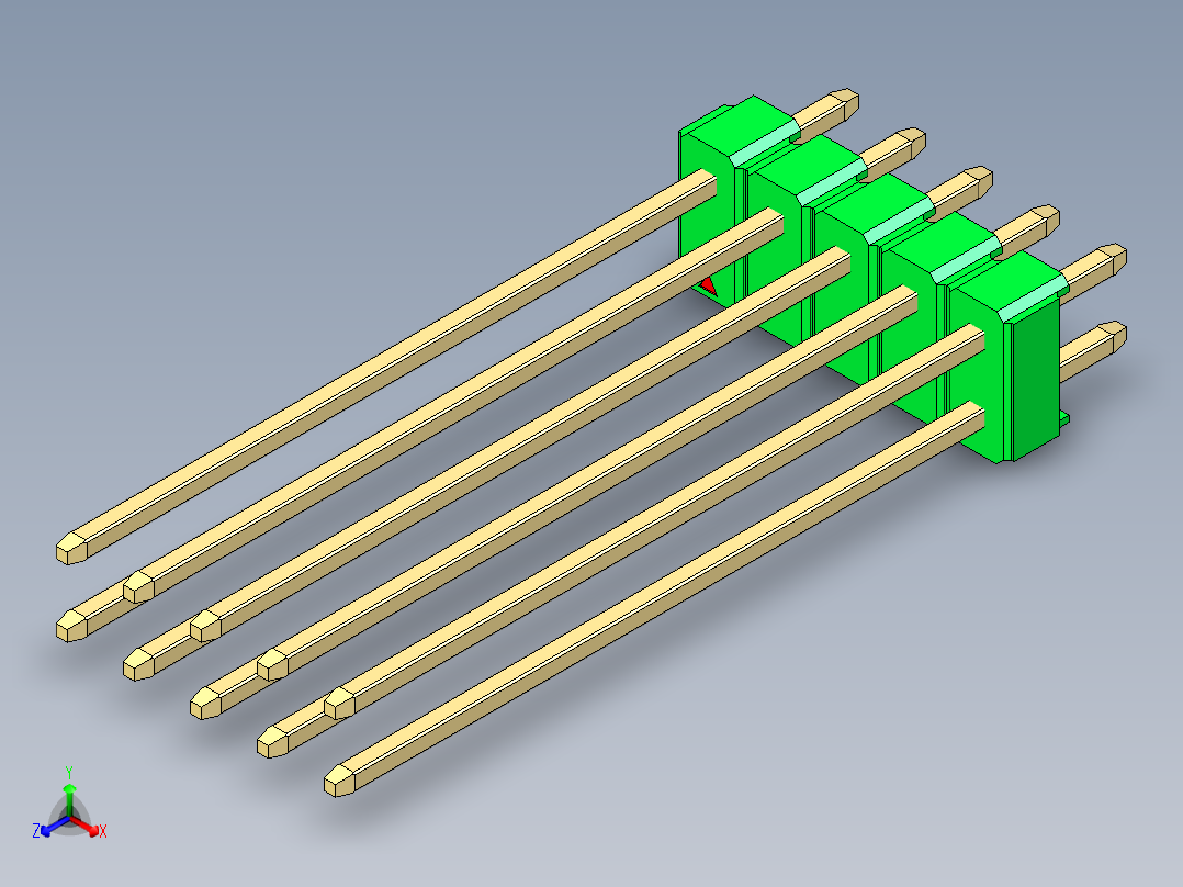 彩色公头100mil（2.54mm）系列-DS1021_green_2x05p_100mil_Type43_rev1.0正等轴测图