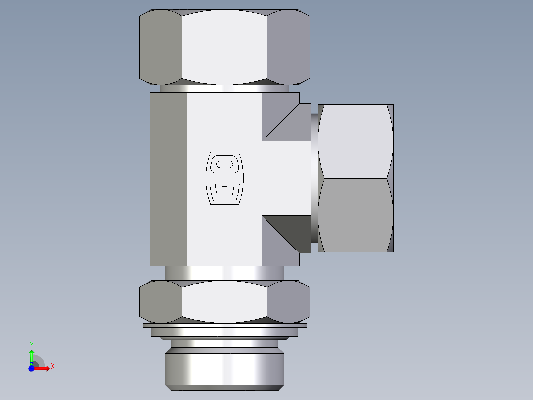 卡套式工业通用硬管接头EO_Adjustable_locknut_run_tee_LEE28LRCF前视图
