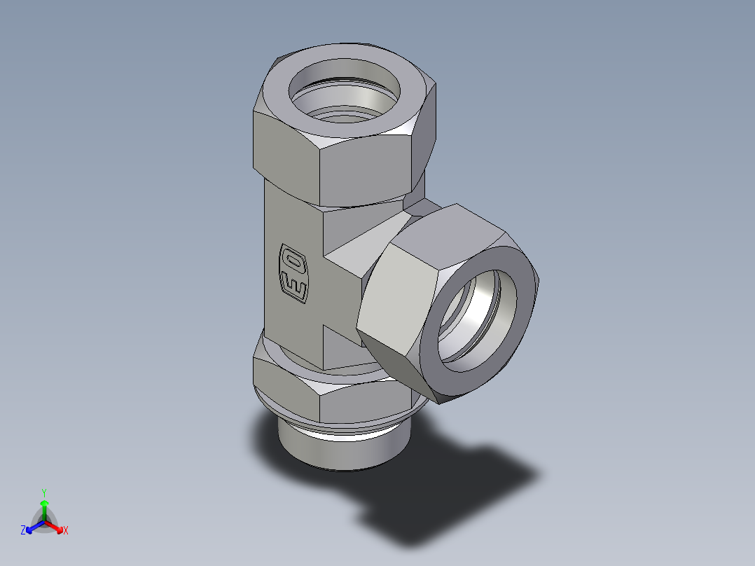 卡套式工业通用硬管接头EO_Adjustable_locknut_run_tee_LEE28LRCF正等轴测图