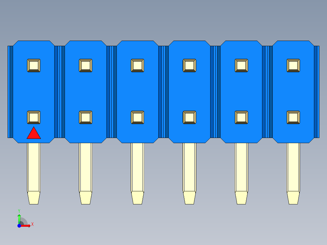 彩色公排针 100mil 2.54mm 系列-DS1022_blue_2x06p_100mil_TypeD_rev1.0前视图