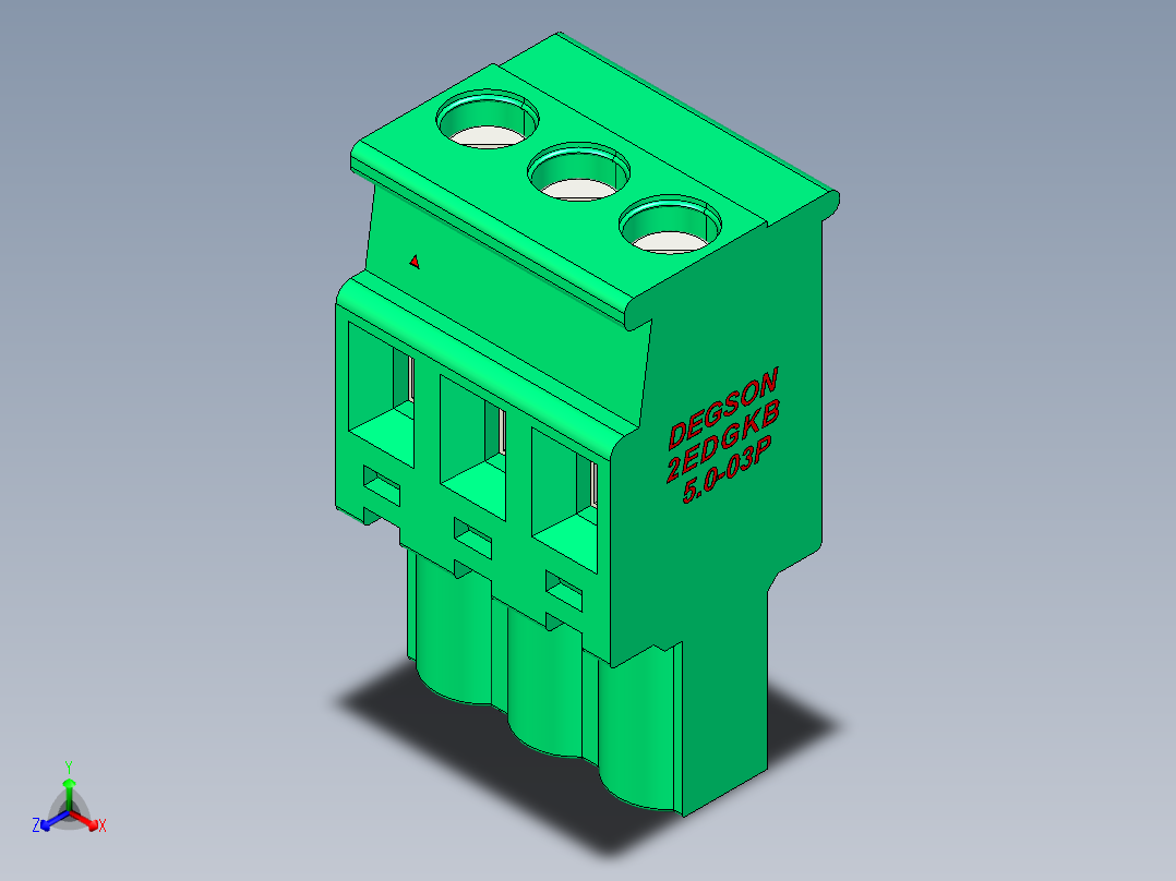 DEGSON 2EDG 系列 5.0mm 可插拔接线端子组-2EDGKB-5.0-03P-14-00AH正等轴测图