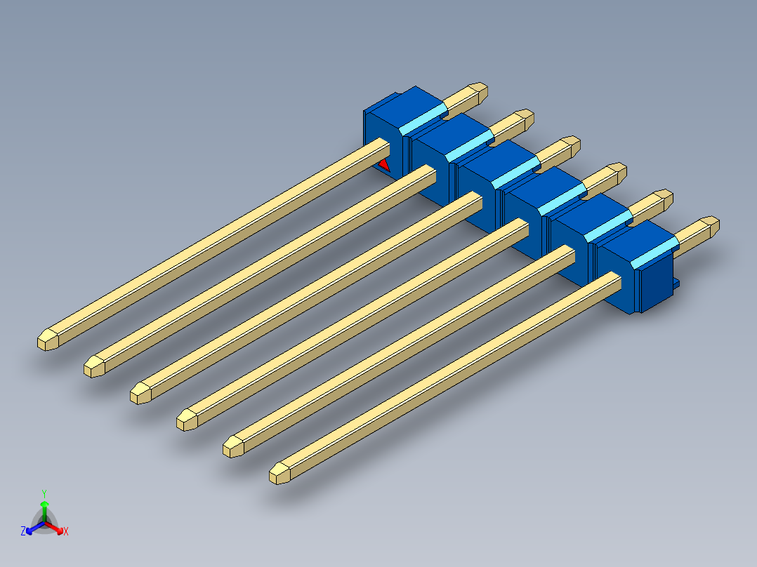 彩色公头100mil（2.54mm）系列-DS1021_blue_1x06p_100mil_Type19_rev1.0正等轴测图