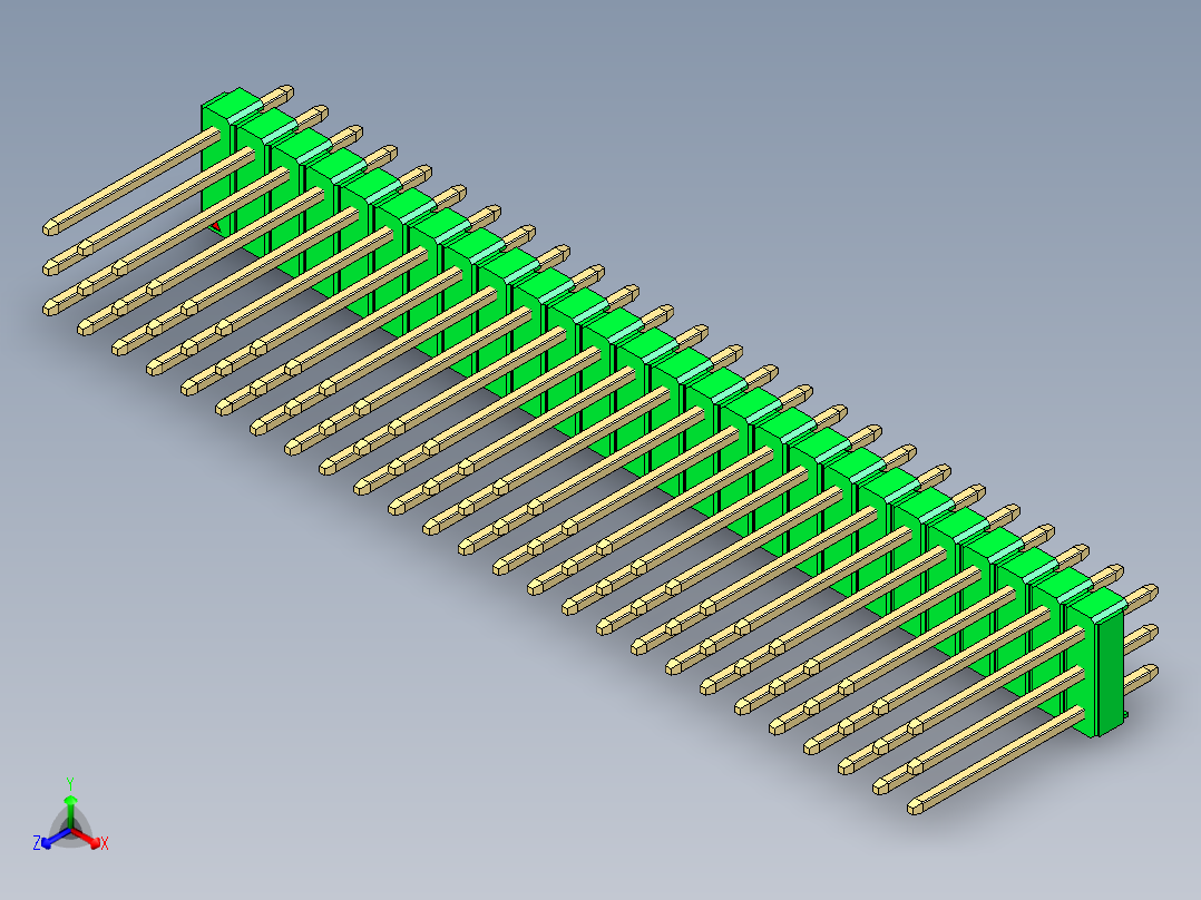 彩色公头100mil（2.54mm）系列-DS1021_green_3x26p_100mil_Type5_rev1.0正等轴测图